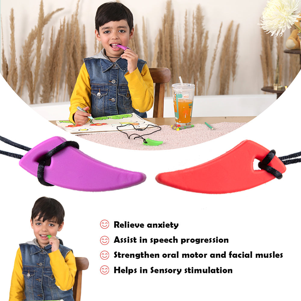 Chew necklace- Pack of 3, Red, Green & Purple