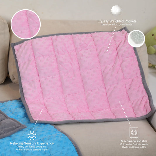 Weighted Lap pad- 3lbs, Pink Minky dot+ Grey Minky